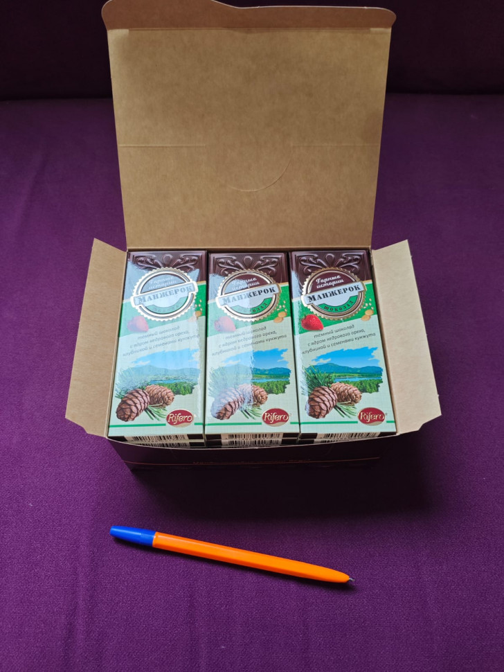   Риф и Ко Шоколадная плитка «Манжерок»(кедровые орехи, клубника, кунжут)  (блок 18шт по 55г)    в Ноябрьске